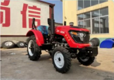 Red four-wheel-drive agricultural tractor